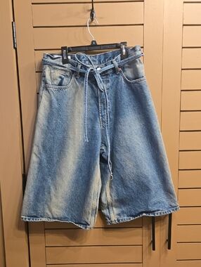 Zara Denim Jorts With Tie Belt Size 29